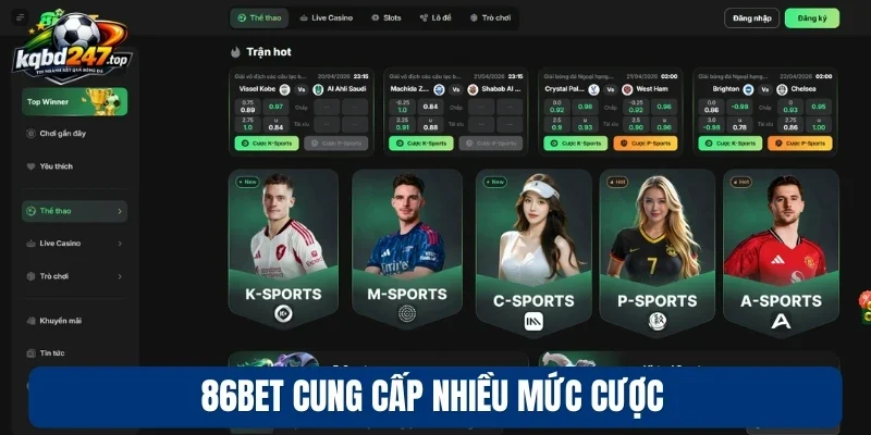 86bet cung cấp nhiều mức cược