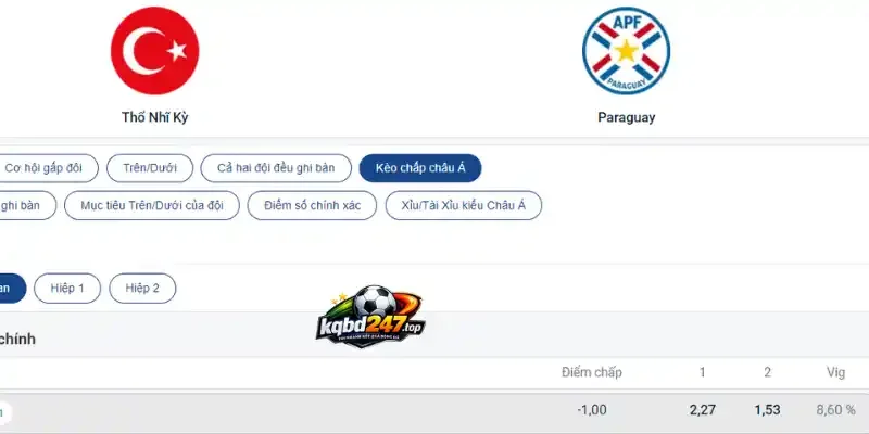 Tỷ lệ cược kèo chấp Châu Á trận Thổ Nhĩ Kỳ vs Paraguay